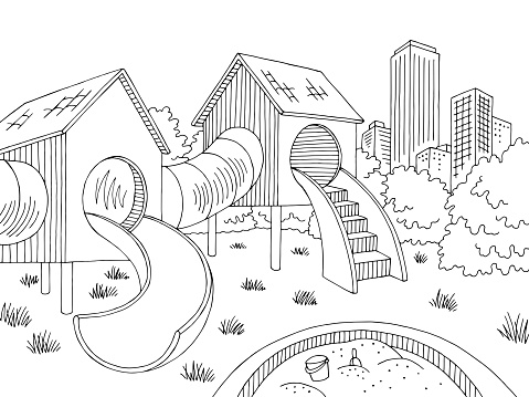 Playground graphic black white landscape sketch illustration vector